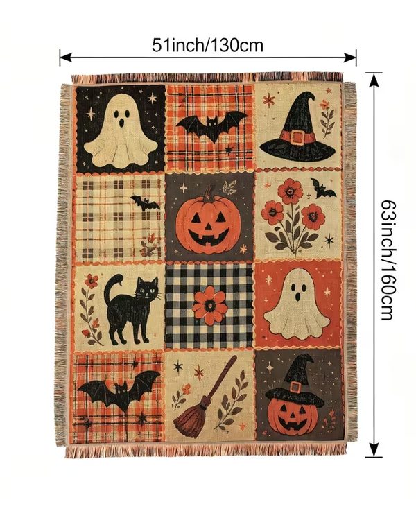Halloween Patchwork Tapestry Throw Blanket